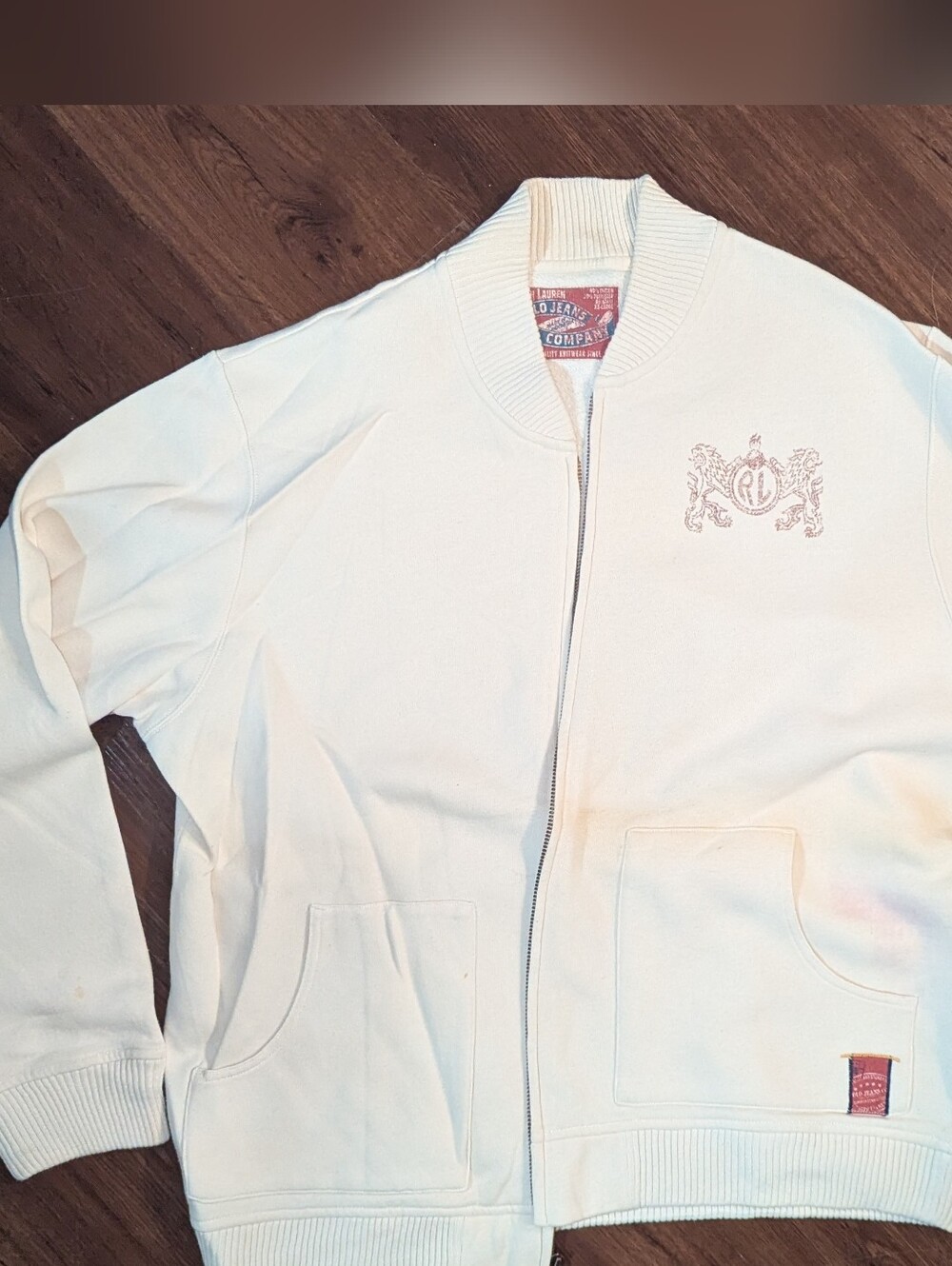 Ralph Lauren Polo Jeans Cream Zip Up Jacket, Men's 2XL